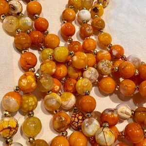 RARE 🔥 Vintage Butterscotch Amber Carnelian Bead Necklace Egg Yolk Agate 56”